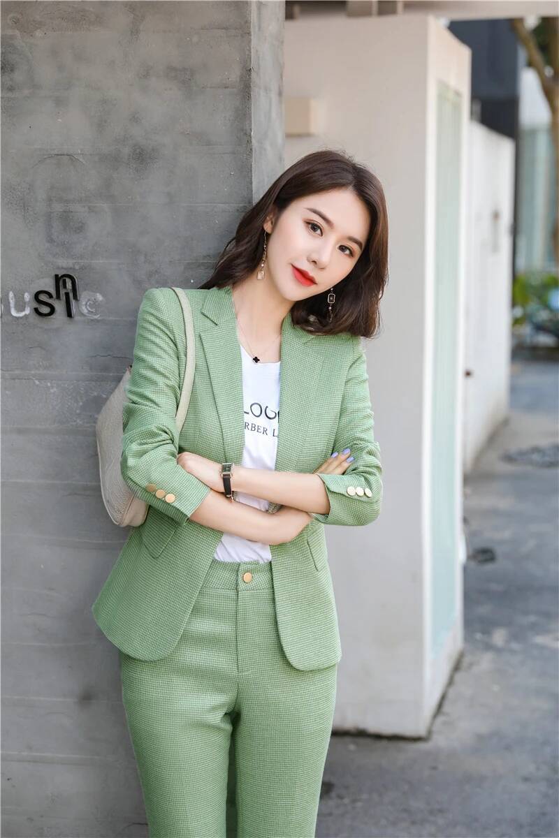 Women Formal Wear Designers - Novelty Green Uniform Designs Pantsuits for