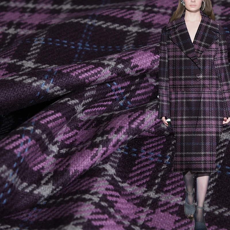 Tailored Coat Wool - Redraspberry Viola Plaid Tweed Lana Materiali