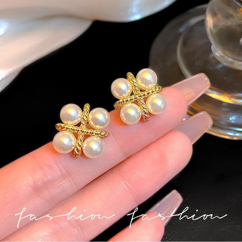 Pearl Earring Stud - Orecchini a perla a croce in