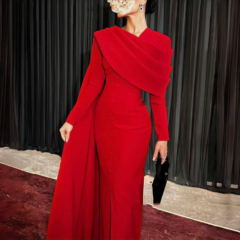 Women Formal Wear For Party - Elegante abito formale rosso abito da